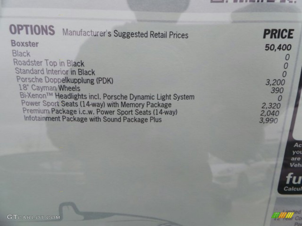 2014 Porsche Boxster Standard Boxster Model Window Sticker Photo #91210699