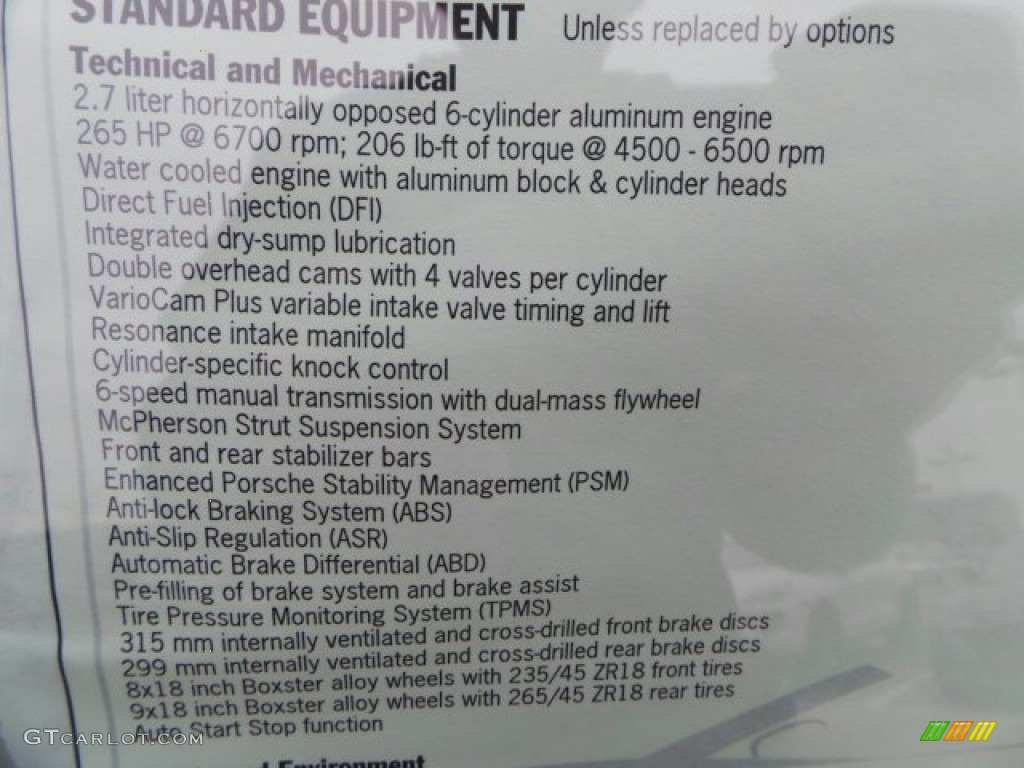2014 Porsche Boxster Standard Boxster Model Window Sticker Photo #91210705