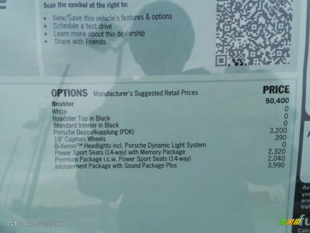 2014 Porsche Boxster Standard Boxster Model Window Sticker Photo #91210861