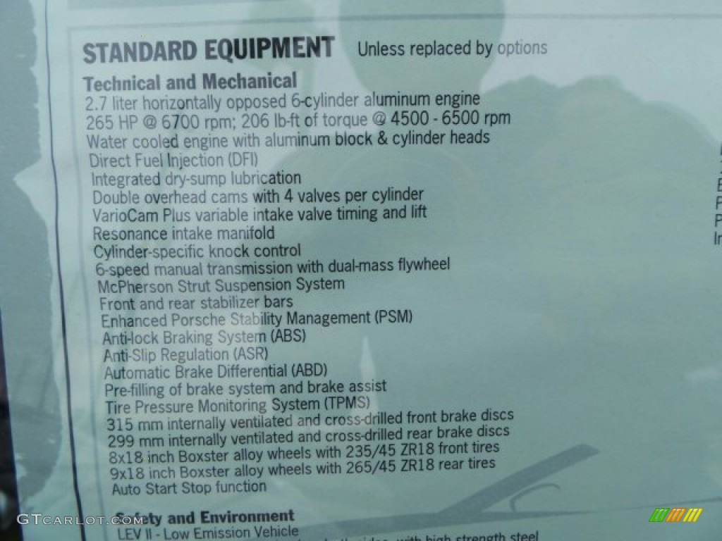 2014 Porsche Boxster Standard Boxster Model Window Sticker Photo #91210884
