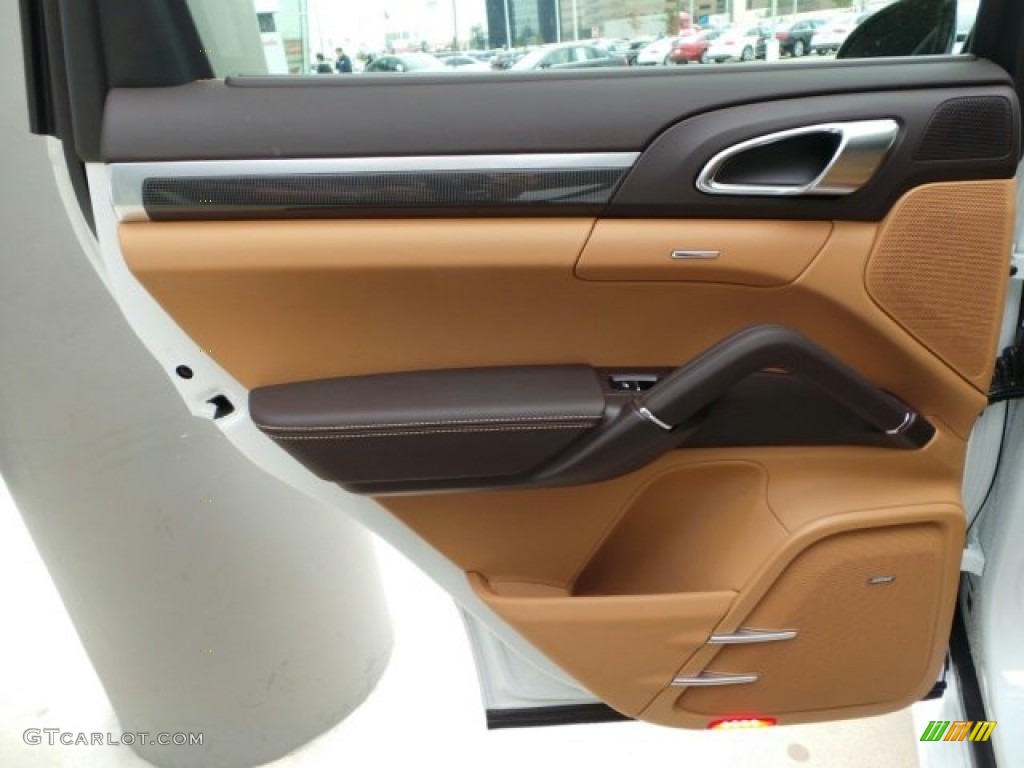 2014 Porsche Cayenne Turbo S Espresso/Cognac Natural Leather Door Panel Photo #91211083