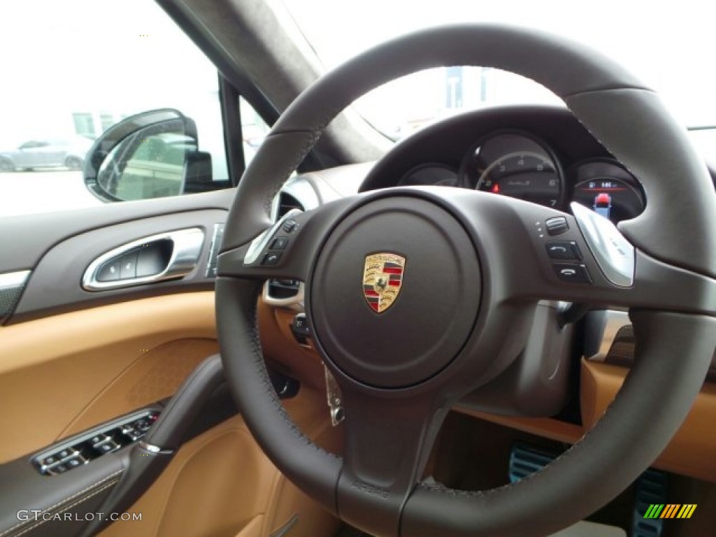 2014 Porsche Cayenne Turbo S Espresso/Cognac Natural Leather Steering Wheel Photo #91211150