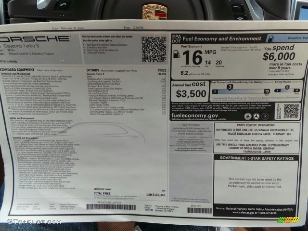 2014 Porsche Cayenne Turbo S Window Sticker Photo #91211206