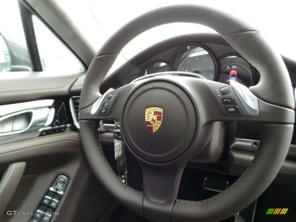2014 Porsche Panamera 4S Executive Espresso Natural Leather Steering Wheel Photo #91211515