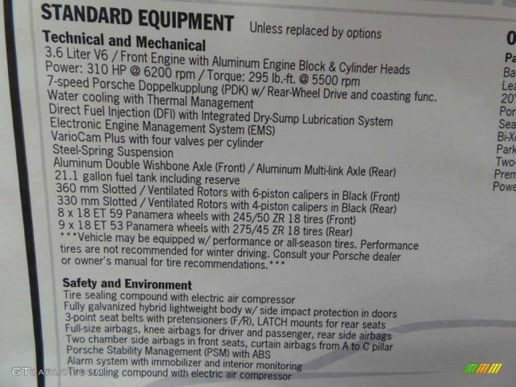 2014 Porsche Panamera Standard Panamera Model Window Sticker Photo #91211998