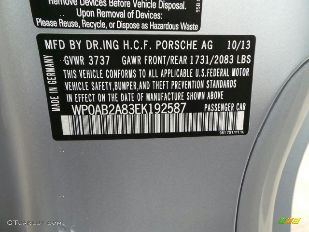 2014 Cayman S - Platinum Silver Metallic / Black photo #23