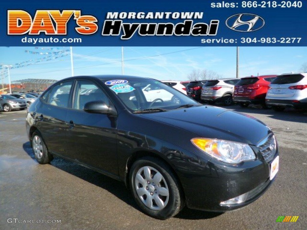 2009 Elantra GLS Sedan - Black Pearl / Beige photo #1