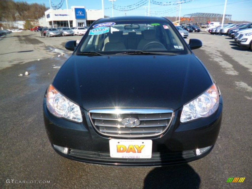 2009 Elantra GLS Sedan - Black Pearl / Beige photo #2
