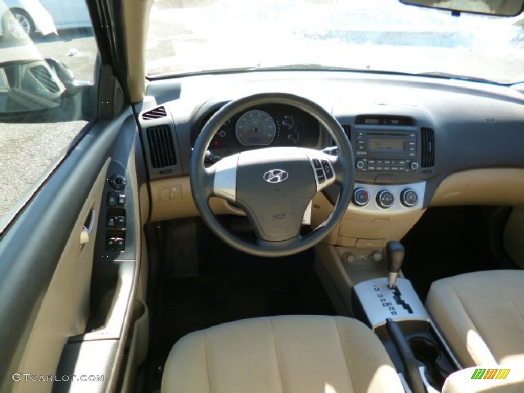 2009 Elantra GLS Sedan - Black Pearl / Beige photo #14