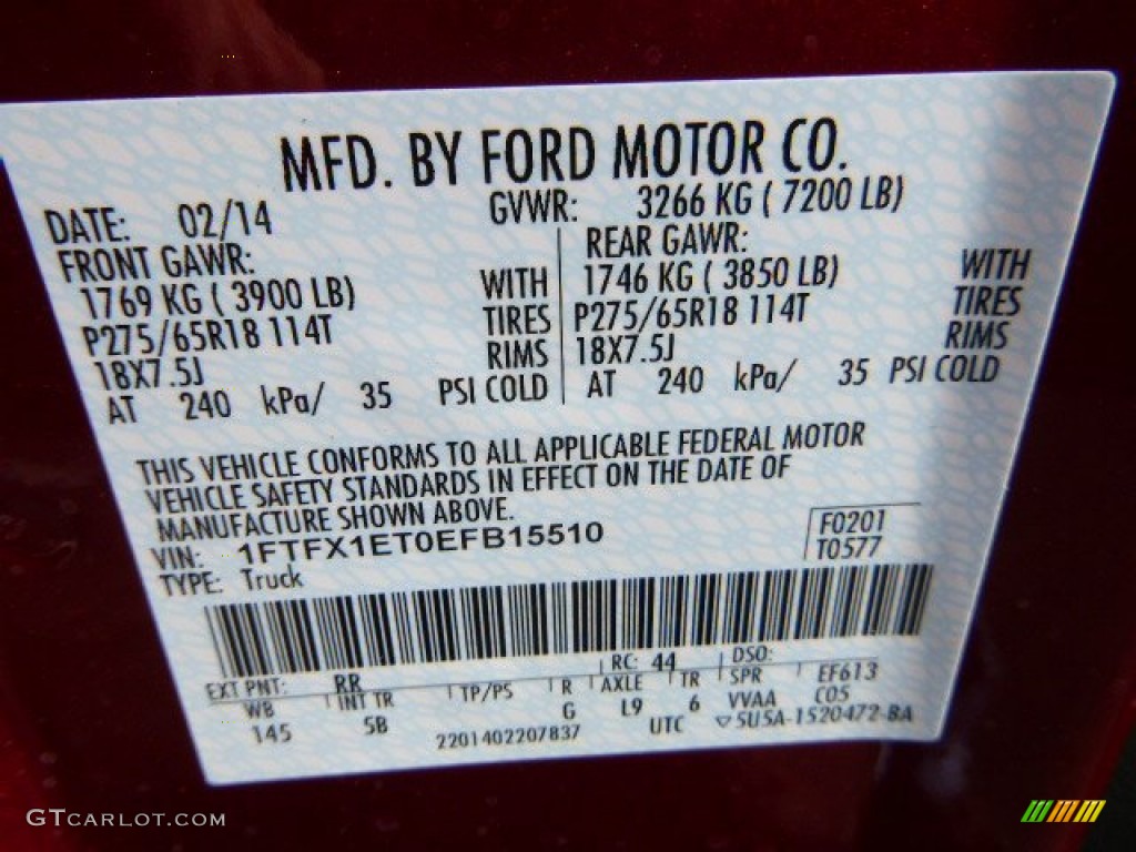 2014 F150 Color Code RR for Ruby Red Photo #91222858