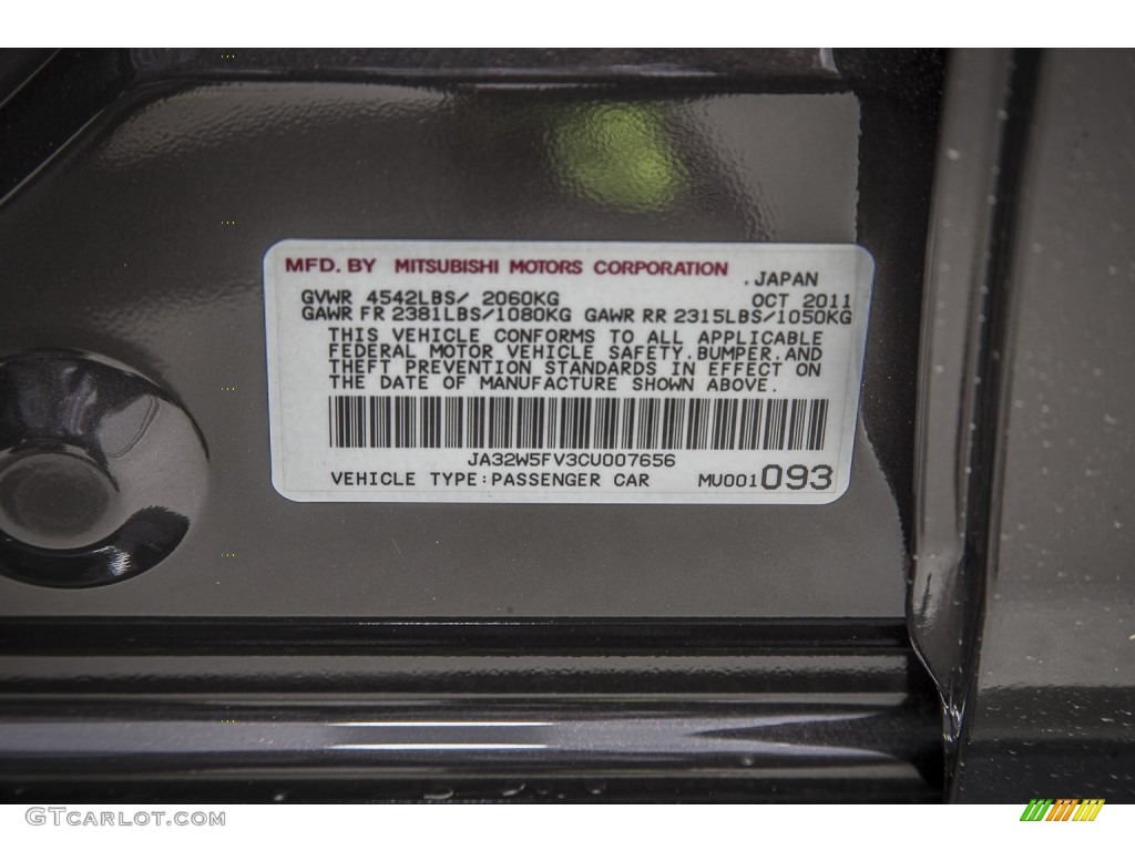 2012 Mitsubishi Lancer Evolution MR Info Tag Photo #91260475