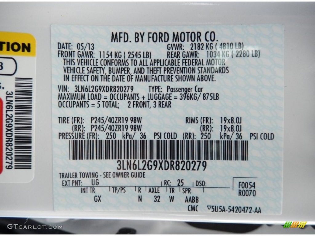 2013 MKZ Color Code UG for White Platinum Photo #91262220