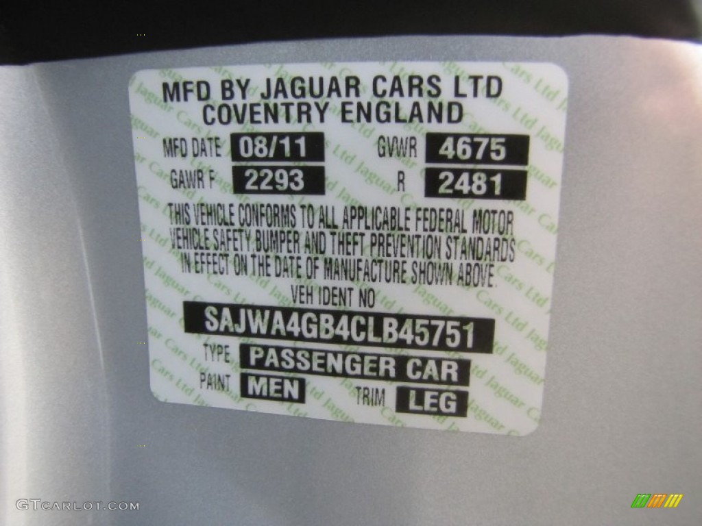 2012 XK Color Code MEN for Rhodium Silver Metallic Photo #91271707