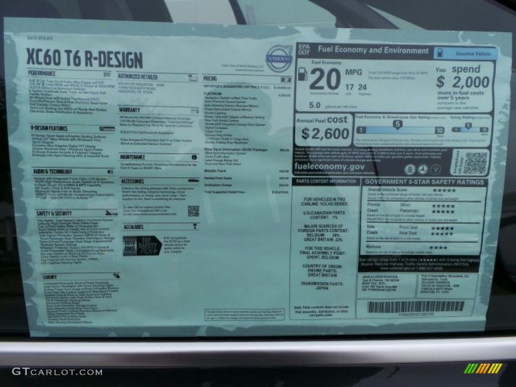 2015 Volvo XC60 T6 AWD R-Design Window Sticker Photo #91274785