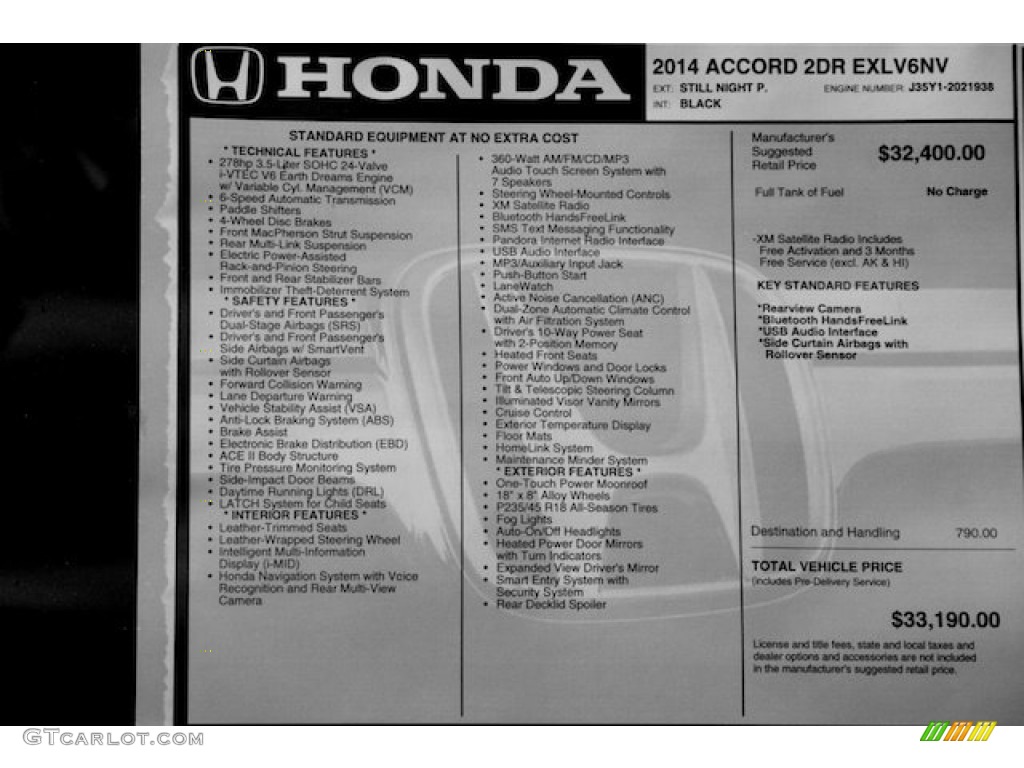 2014 Honda Accord EX-L V6 Coupe Window Sticker Photo #91283770