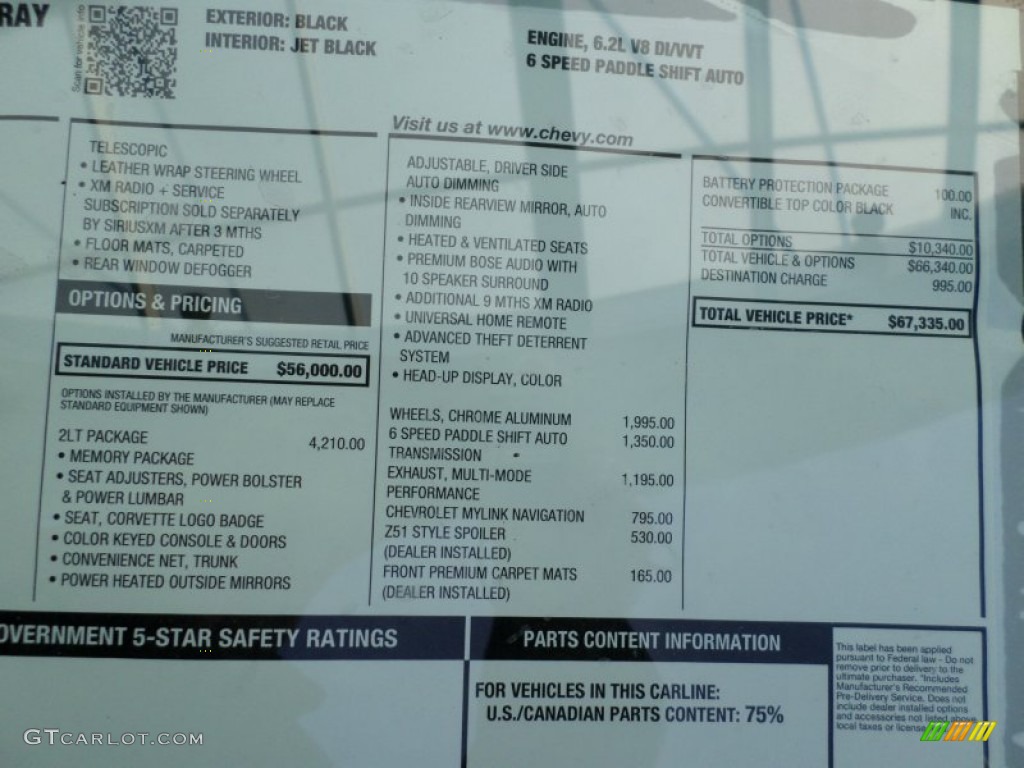 2014 Chevrolet Corvette Stingray Convertible Window Sticker Photo #91287704