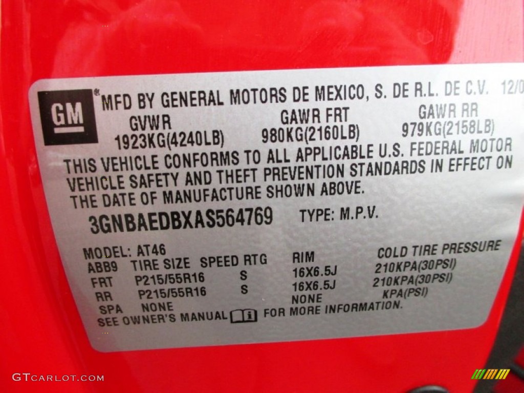 2010 Chevrolet HHR LS Info Tag Photo #91297753