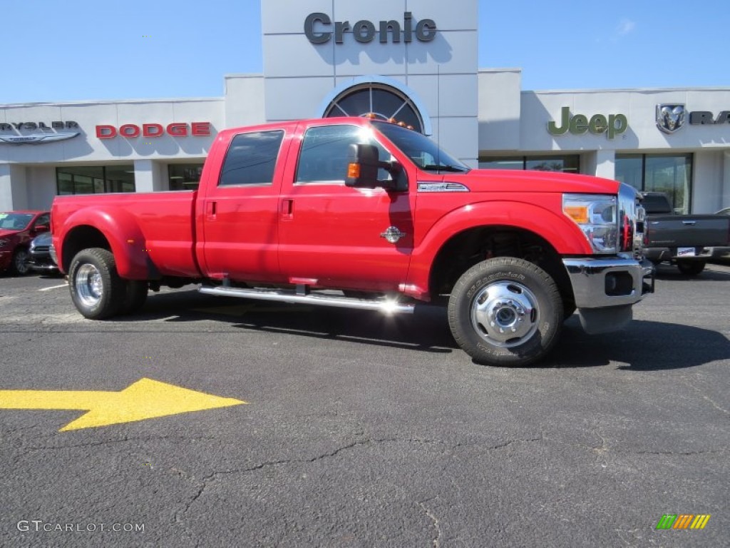 2011 F350 Super Duty Lariat Crew Cab 4x4 Dually - Vermillion Red / Black photo #1