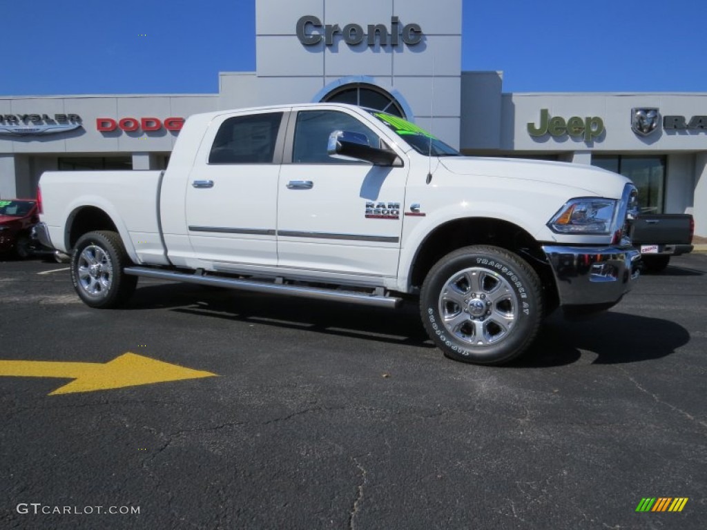 2014 2500 Laramie Mega Cab 4x4 - Bright White / Canyon Brown/Light Frost Beige photo #1