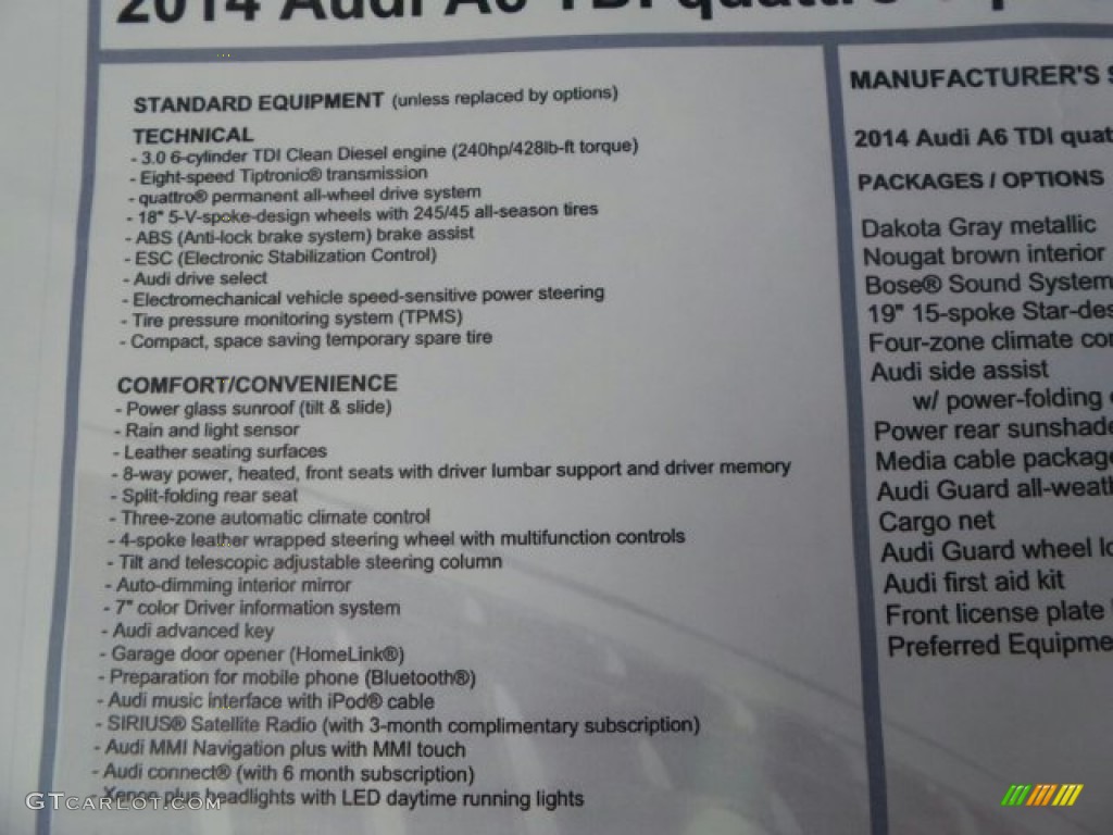 2014 Audi A6 3.0 TDI quattro Sedan Window Sticker Photo #91336991
