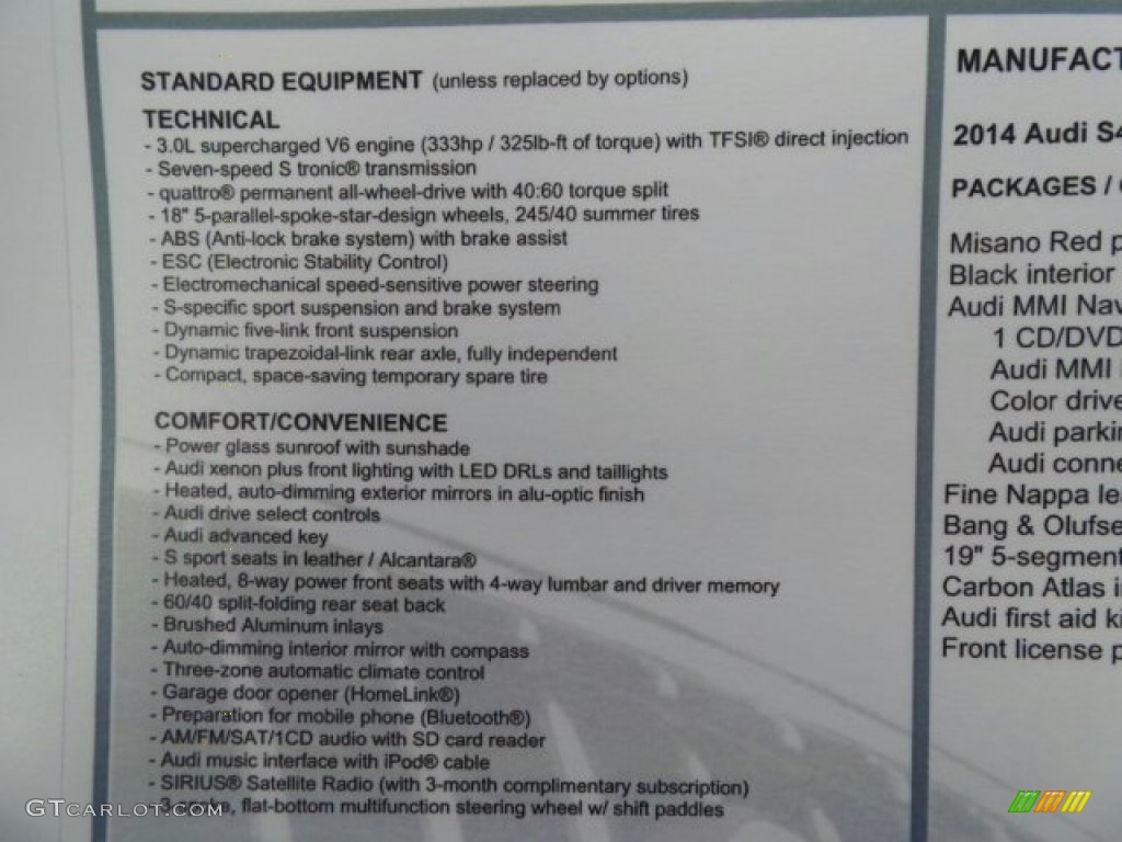 2014 Audi S4 Premium plus 3.0 TFSI quattro Window Sticker Photos