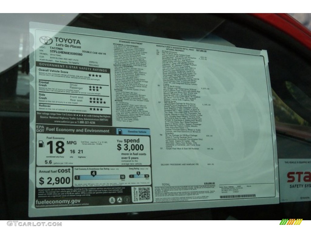 2014 Toyota Tacoma V6 TX Baja Series Double Cab 4x4 Window Sticker Photos