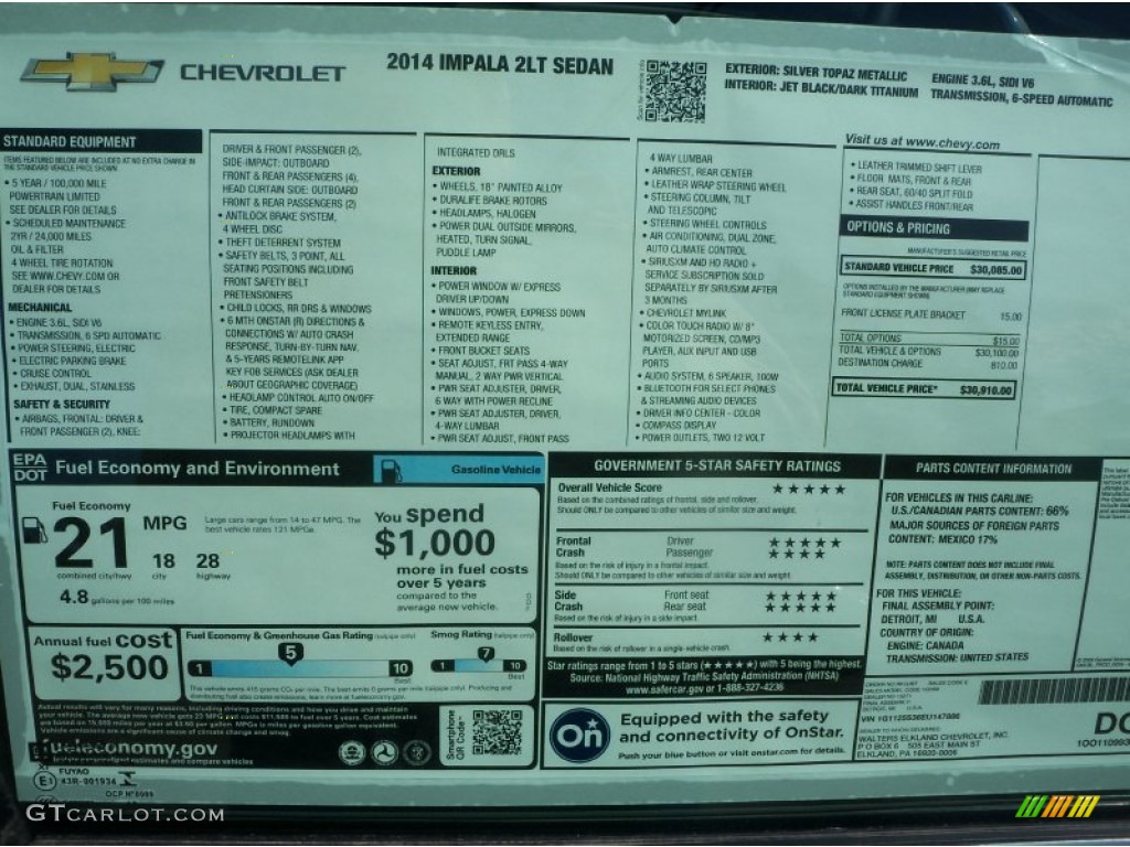 2014 Chevrolet Impala LT Window Sticker Photos
