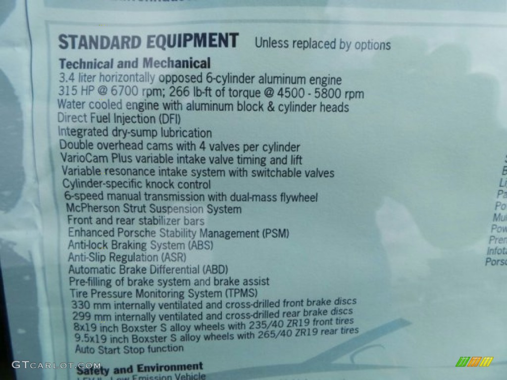 2014 Porsche Boxster S Window Sticker Photo #91373716
