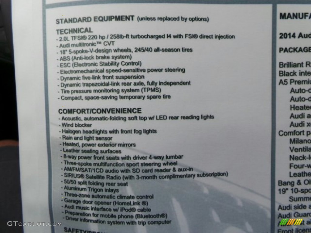2014 Audi A5 2.0T Cabriolet Window Sticker Photo #91375336