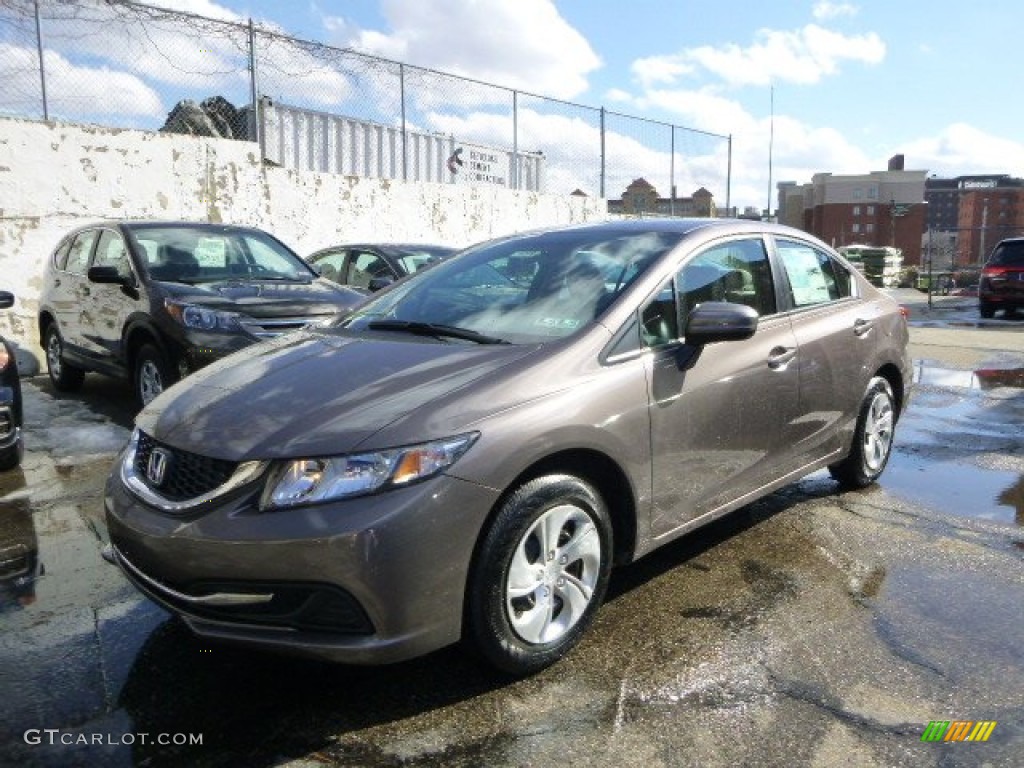 2014 Civic LX Sedan - Urban Titanium Metallic / Beige photo #1