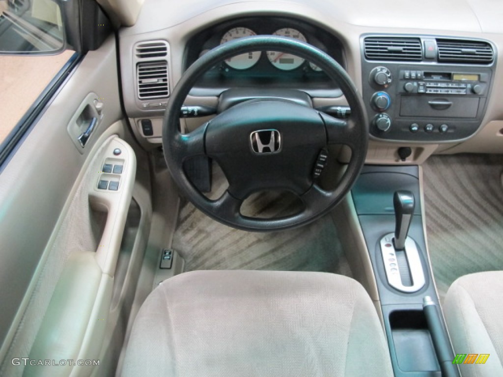 2002 Civic LX Sedan - Clover Green Metallic / Beige photo #25
