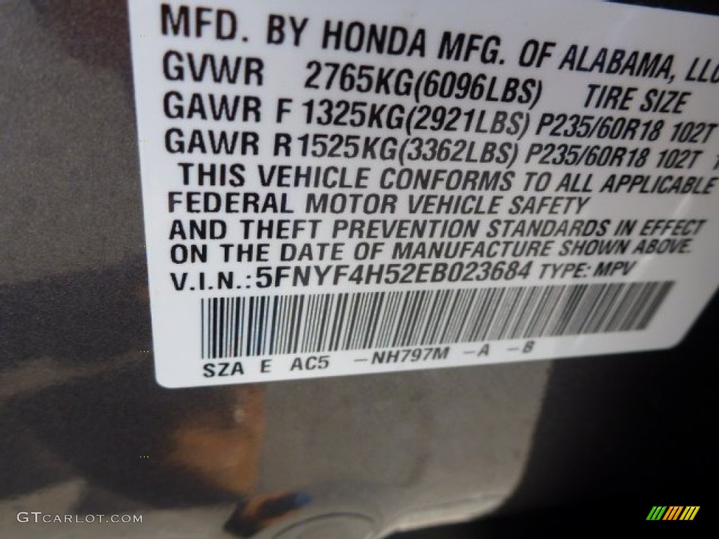 2014 Pilot EX-L 4WD - Modern Steel Metallic / Black photo #15