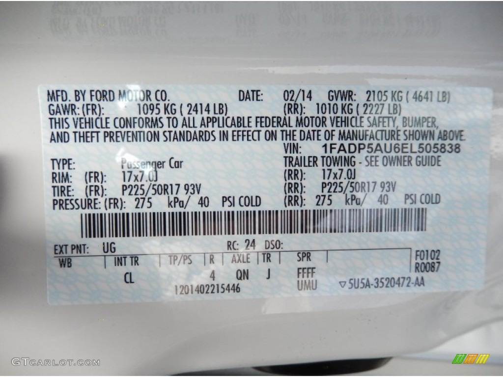 2014 C-Max Color Code UG for White Platinum Photo #91396069