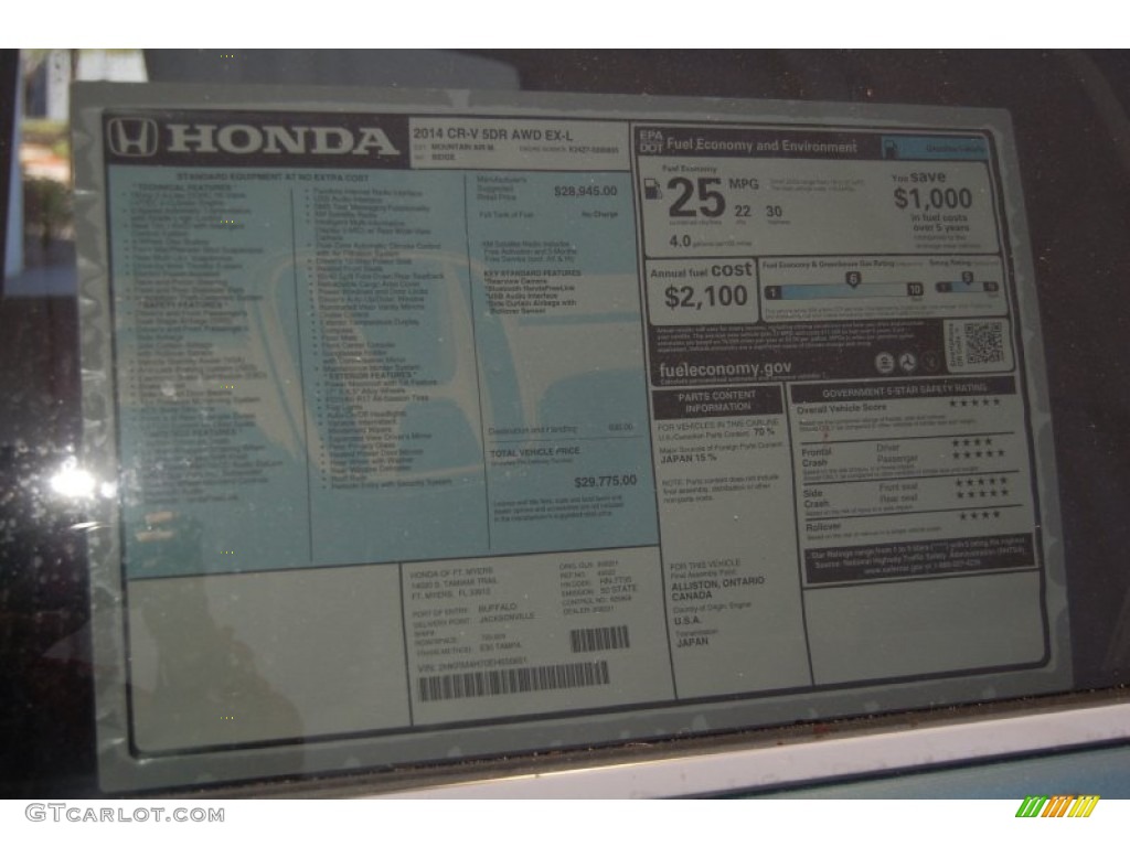 2014 CR-V EX-L AWD - Mountain Air Metallic / Beige photo #6