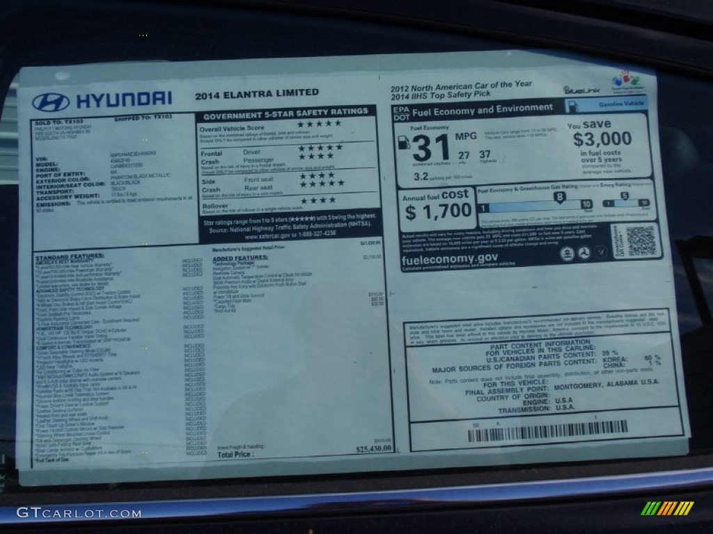 2014 Elantra Limited Sedan - Black / Black photo #36