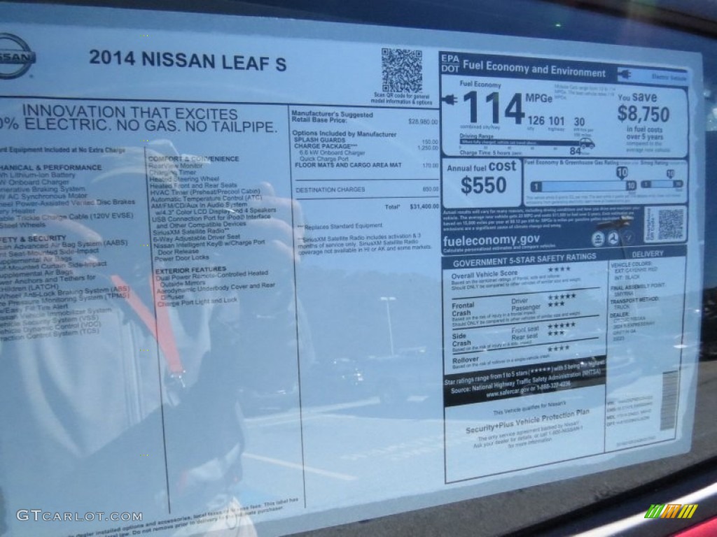 2014 Nissan LEAF S Window Sticker Photo #91423274