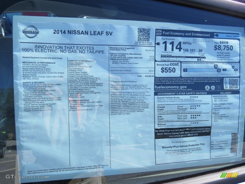 2014 LEAF SV - Blue Ocean / Light Gray photo #12