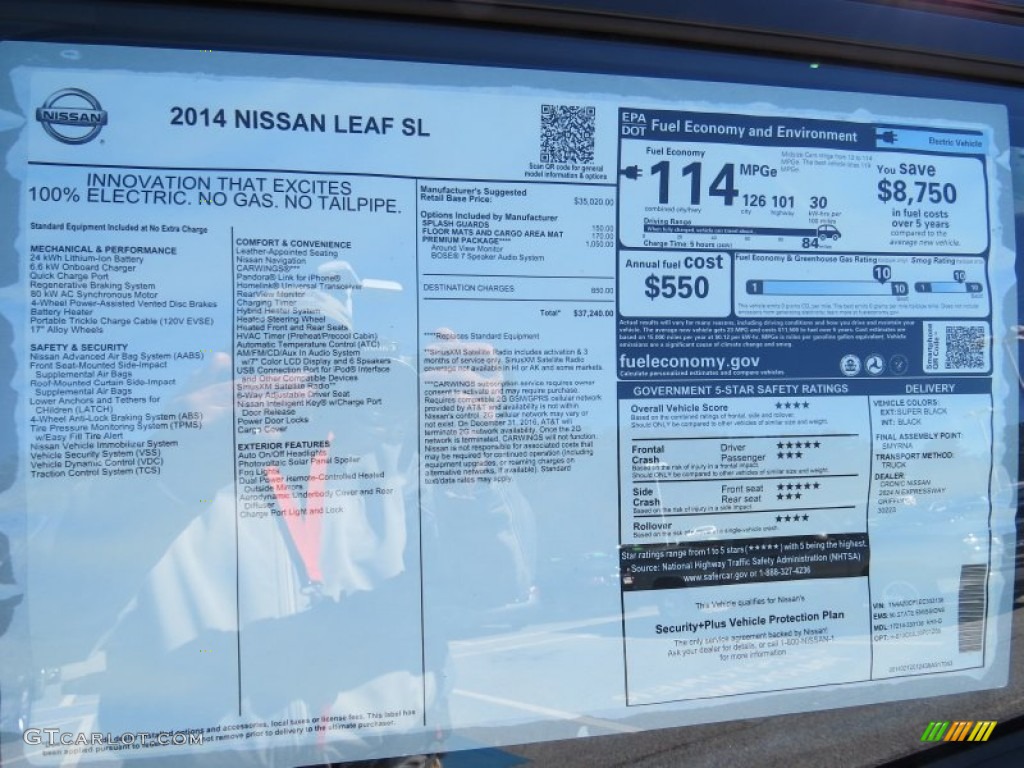 2014 Nissan LEAF SL Window Sticker Photo #91427357