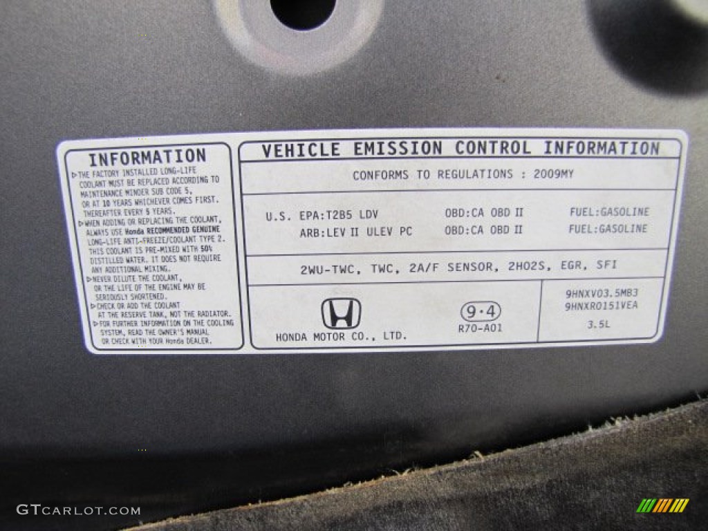 2009 Honda Accord EX-L V6 Coupe Info Tag Photo #91437578