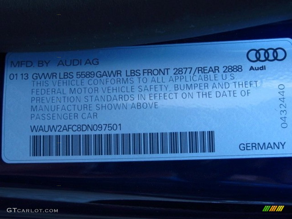 2013 S7 4.0 TFSI quattro - Estoril Blue Crystal / Black Valcona leather with diamond stitching photo #41