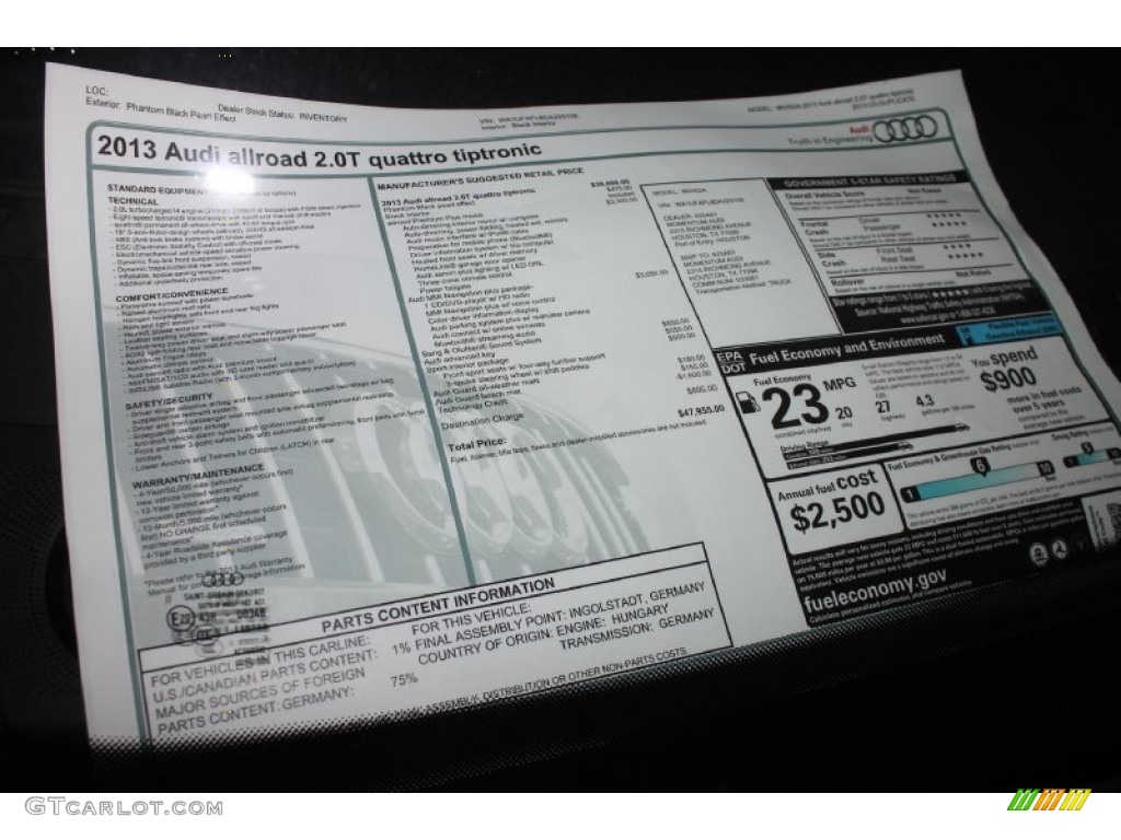 2013 Audi Allroad 2.0T quattro Avant Window Sticker Photo #91442267