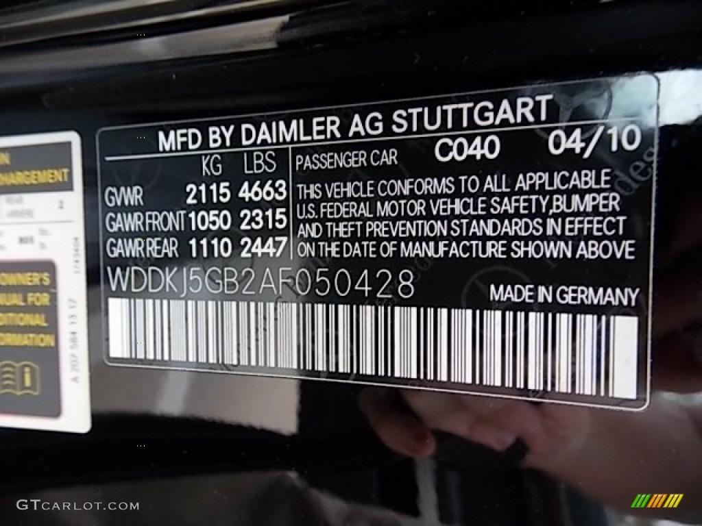 2010 Mercedes-Benz E 350 Coupe Color Code Photos