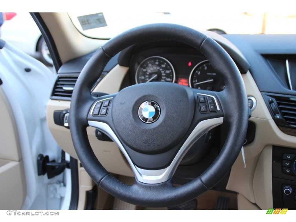 2014 BMW X1 xDrive28i Sand Beige Steering Wheel Photo #91474246