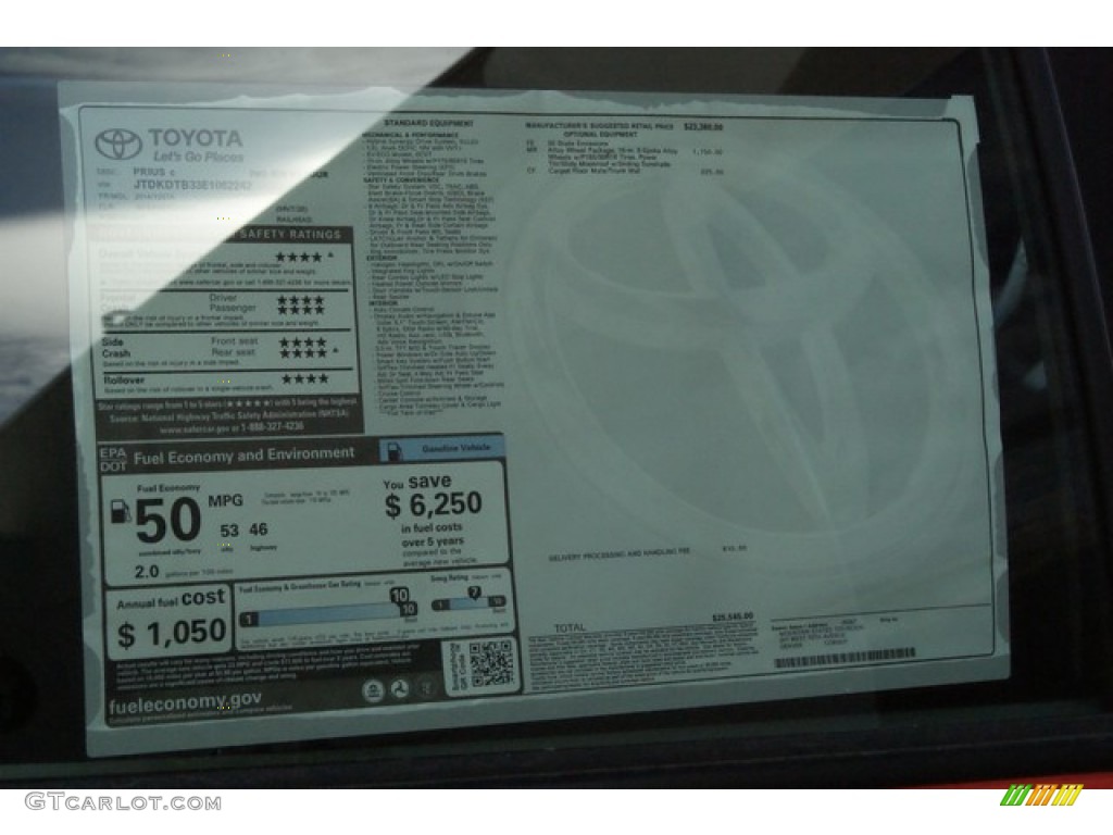 2014 Toyota Prius c Hybrid Four Window Sticker Photo #91478845