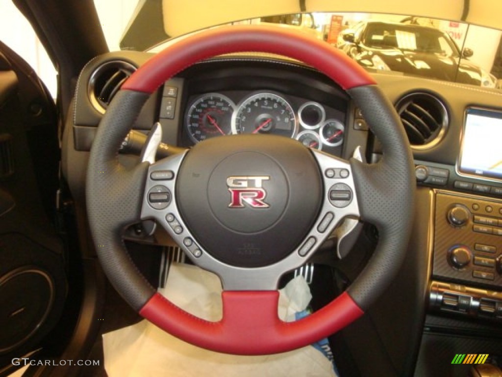 2014 Nissan GT-R Black Edition Black Edition Black/Red Steering Wheel Photo #91518701