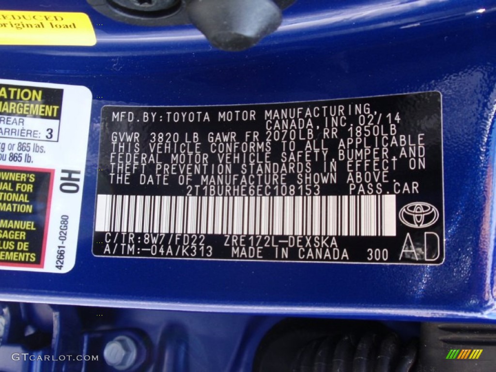 2014 Corolla Color Code 8W7 for Blue Crush Metallic Photo #91537997