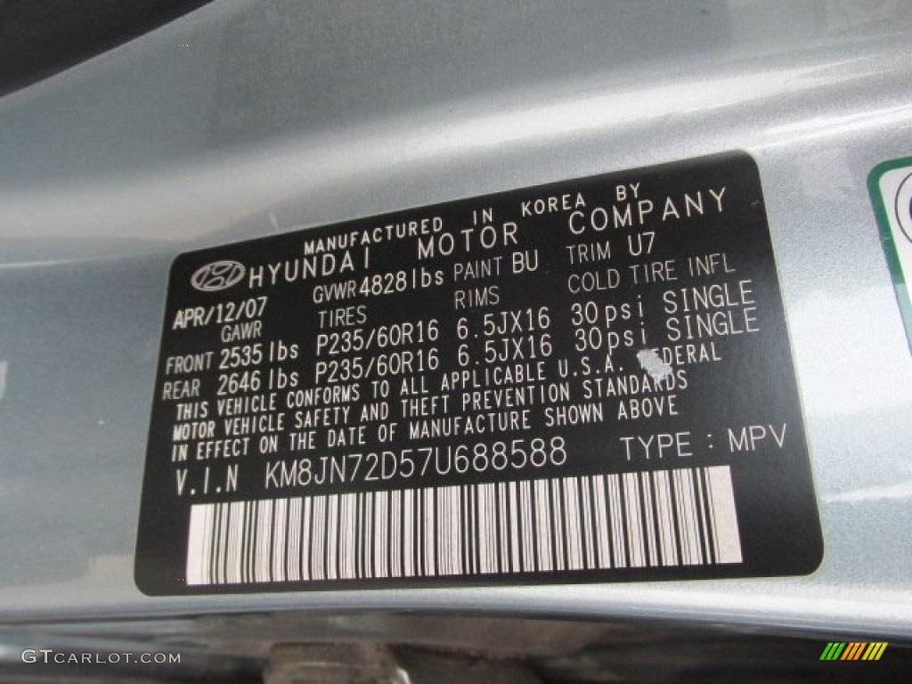 2007 Tucson SE 4WD - Alpine Frost Blue Metallic / Gray photo #24