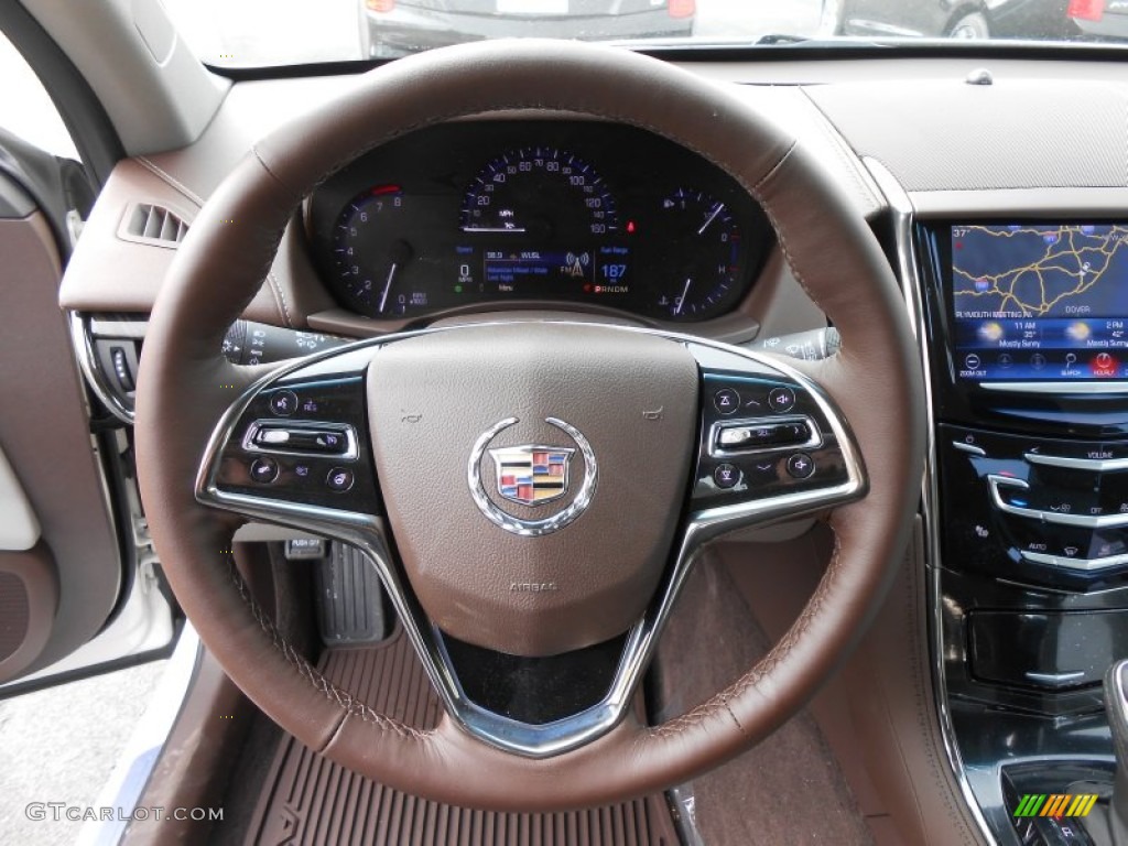 2014 Cadillac ATS 2.0L Turbo AWD Light Platinum/Brownstone Steering Wheel Photo #91563107