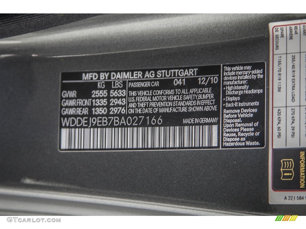 2011 Mercedes-Benz CL 550 4MATIC Color Code Photos