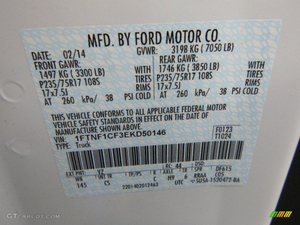 2014 F150 Color Code YZ for Oxford White Photo #91568165